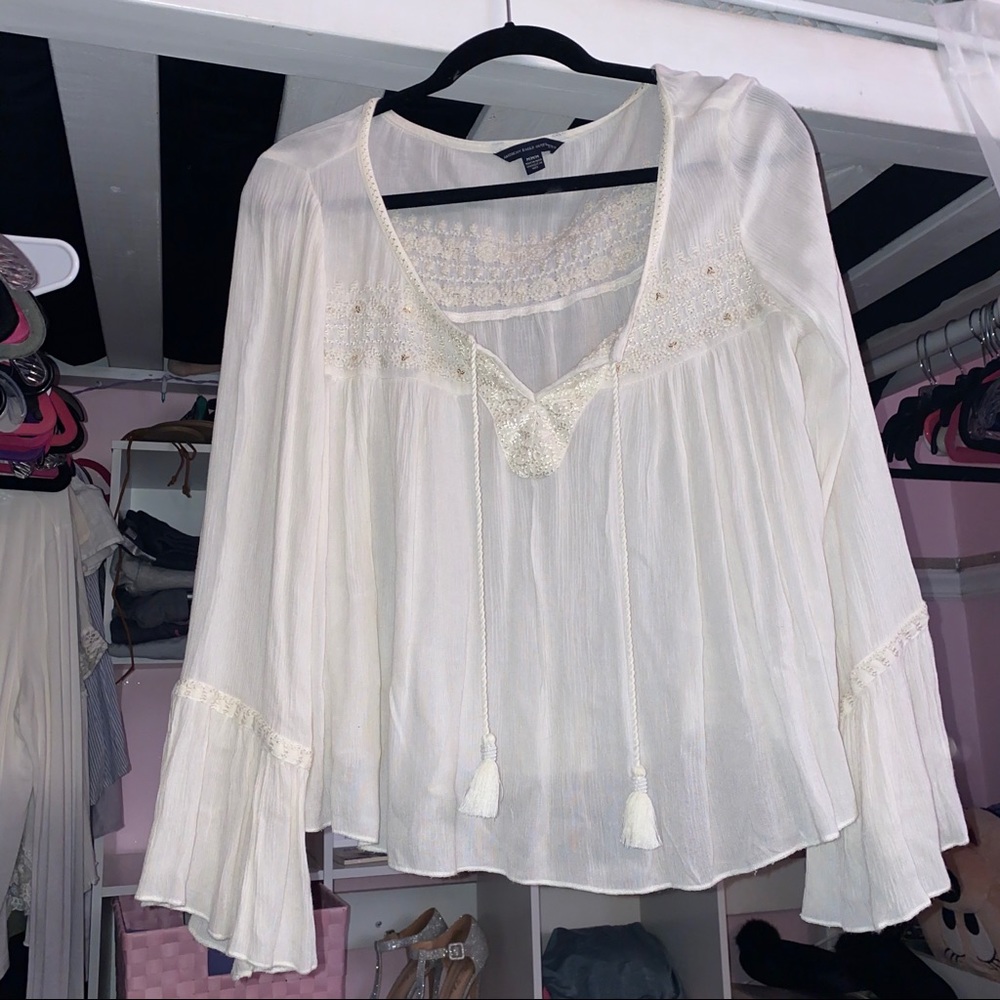 White Beaded and Embroidered Blouse